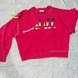 525 Embroidered Knit Cropped Sweater — Pink — Artsy Statement Top